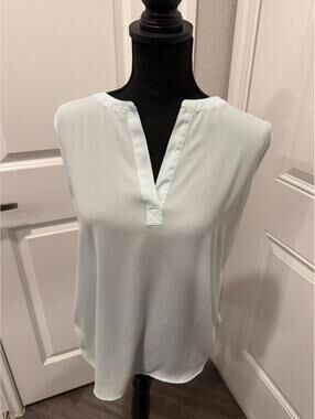 LOFT Light Blue Sleeveless V-Neck Blouse Size L
